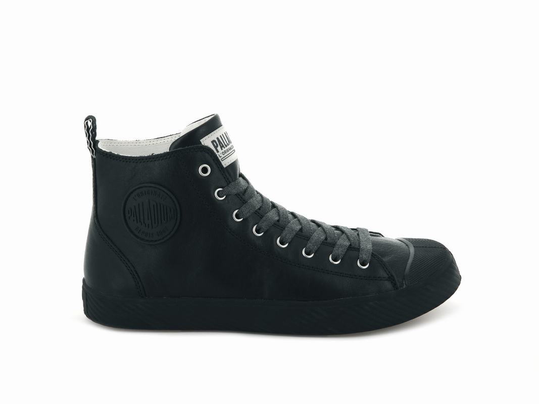 Palladium Pallaphoenix Mid Leather Mens High Top Sneakers Black Australia [FMDQRY-681]